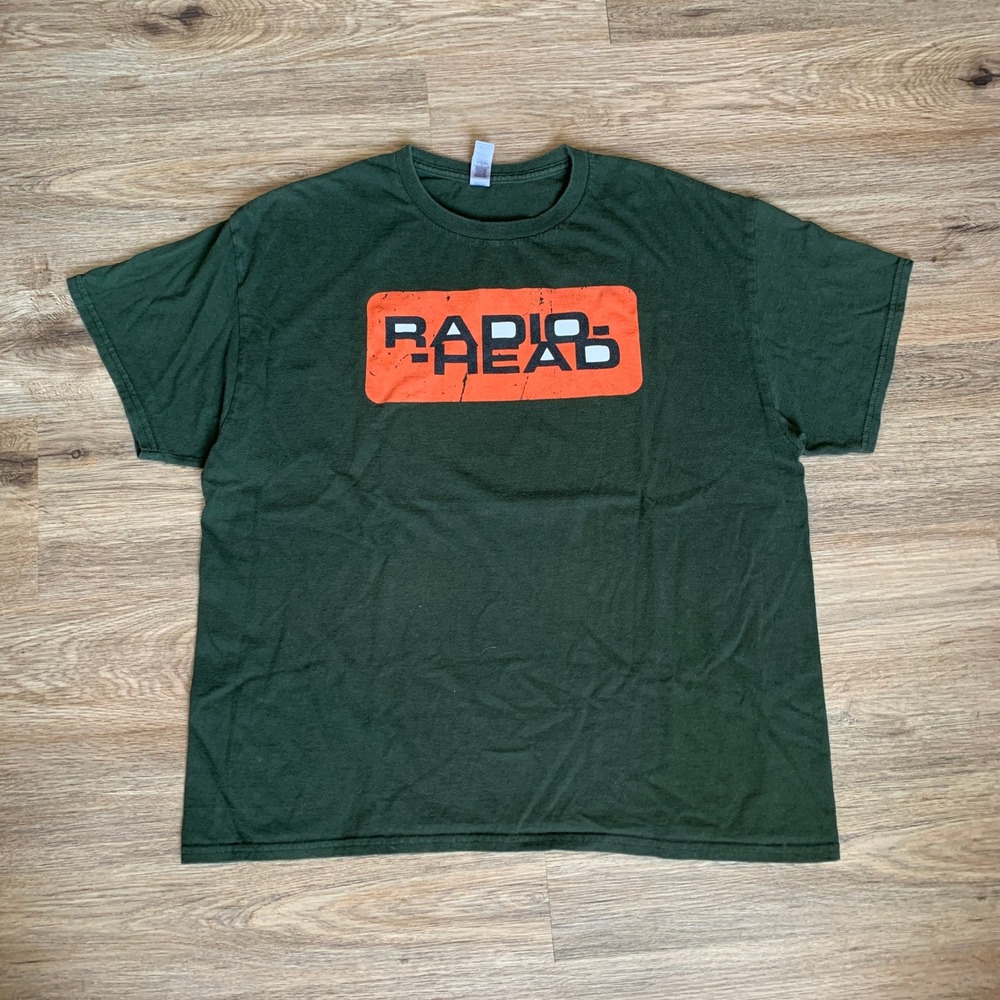 Radiohead Band Graphic T-Shirt Mens XL Green Gildan Heavy Cotton Short Sleeve